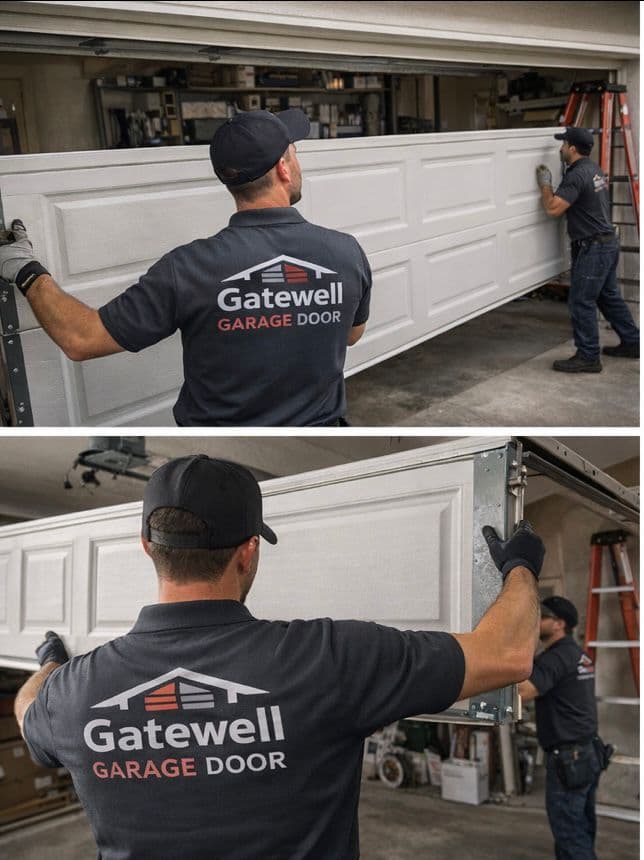 Bay Area Garage Door Pro's technicians installing a garage door