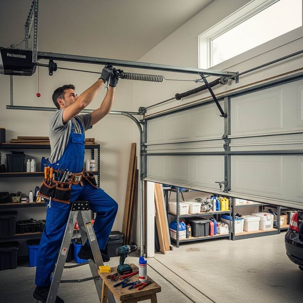 Bay Area Garage Door Pro's technicians installing a garage door